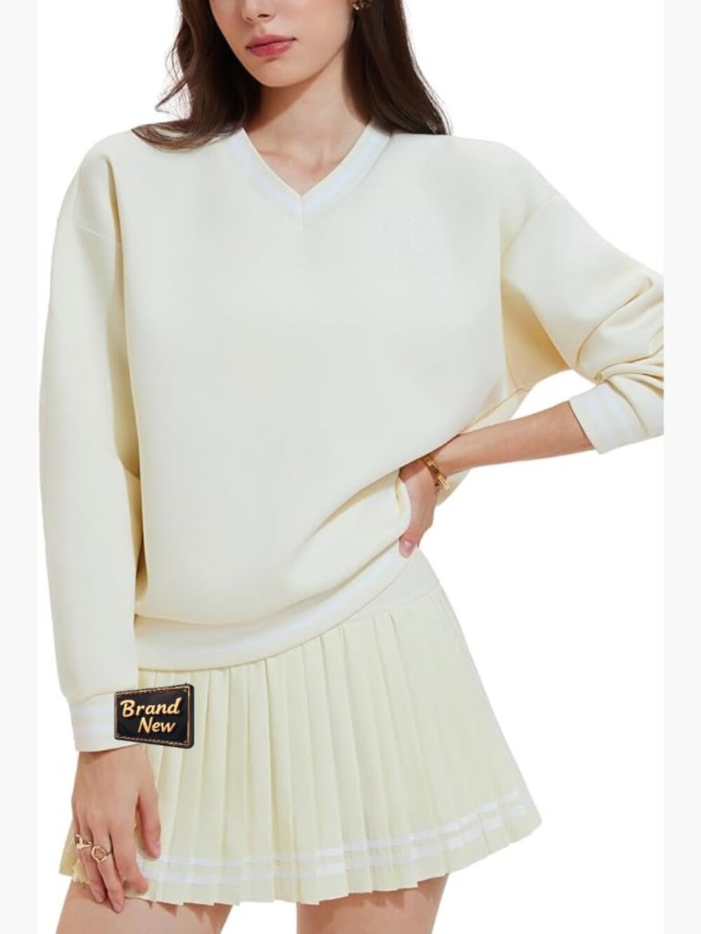 Long Sleeve Tennis Skirt Set 2 Piece Golf Outfit V-Neck Sweater Skort with